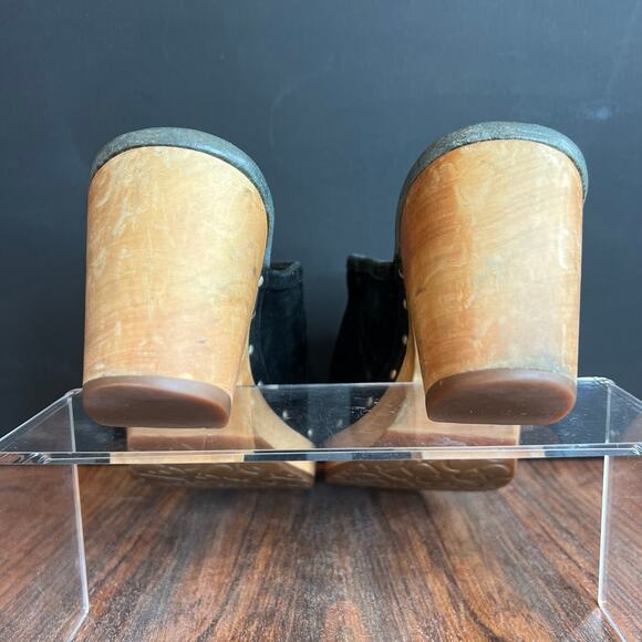UGG Australia Black Suede Leather Studded Wood Heel‎ Platform Clogs Mules - Picture 9 of 16